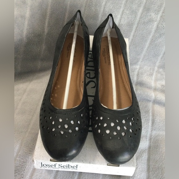 Josef Seibel Pippa 29 Black Nesty Oil Leather Ballet Flats EU 41 US 10 to 10.5 - Picture 2 of 13